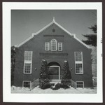 McArthur Gymnasium with Arborvitae and Snow, Westbrook Junior College, February 1964