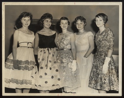 "Five students at Christmas Weekend Dance, Westbrook Junior College, 19"