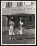 Two Nursing Students in Front of Maine Medical Center, Westbrook Junior College, 1967
