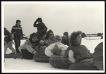 Deb Davis Pushes Snow Tubers, Westbrook College, 1987
