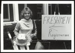 Student at Freshmen Registration Sign, Westbrook College, Circa 1987